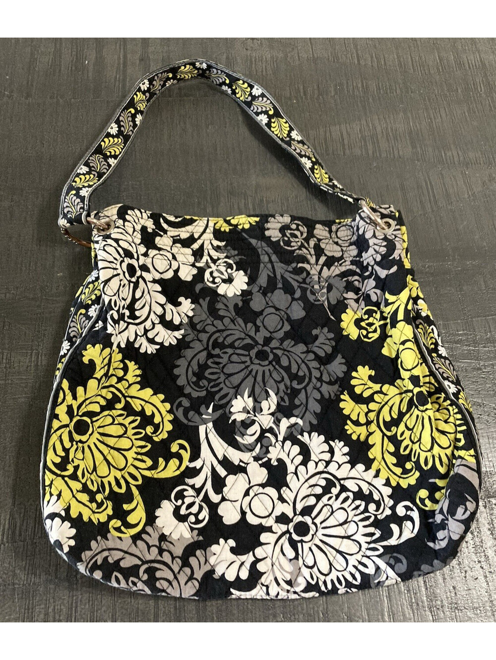 Vera Bradley Shoulder Bag Purse Baroque Pockets Black Yellow Gray Hobo